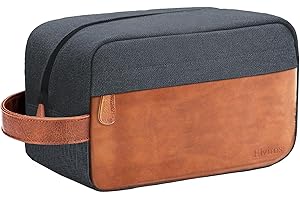 Elviros Beauty case da viaggio da uomo da appendere Dopp Kit idrorepellente in pelle PU borsa da barba con grande capacità per viaggi e bagno, Blu navy, Medium, Pelle sintetica anteriore