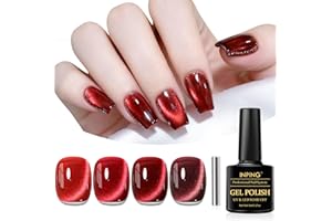 INPING Smalto Semipermanente Unghie Cat Eye Magnetico, 4 Colori Glitter Bordeaux Rosso Cristalli smalto unghie con Magnete, smalti semipermanenti per unghie Soak Off UV/LED, 8 ML
