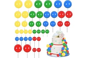 RIBBOOO 40 Pcs Ball Cake Toppers Insert Balls Cake Decorations Foam Balls Cake Toppers DIY Cake Ornament for Birthday Baking Baby Shower Anniversary and Wedding Party (Red Blue Yellow Green)