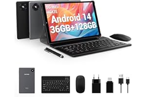 DEEMWOLF Tablet 10 Inch Android 14 tablet,4G LTE+5G WiFi 2 in 1 tablet,36GB RAM+128GB ROM (TF 1TB),1920 * 1200 FHD INCELL,8000mAh,13MP+8MP,with Keyboard,Mouse(Grey)