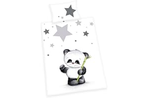 Herding BABY BEST Bettwäsche-Set, Panda, Kopfkissenbezug 40 x 60 cm mit Hoteleinschlag, Bettbezug 100 x 135cm, Mit praktischem Knopfverschluss, 100% Baumwolle/ Flanell