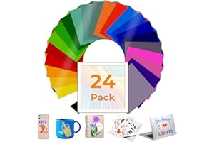 EPRCUT Vinylfolie Plotter, 30.5cm*30.5cm Vinyl Bündel, Plotter Folie für Cricut, 24 Stück 24 Farben, DIY Mugs, Home, Matte, DIY-Aufkleber für Bastelschneider, Party Dekoration.