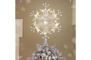 Luxspire Estrella para Copa del Árbol de Navidad, 9.5″ Adorno Luminoso de Copo de Nieve con USB y Mando a Distancia, Cable de 3 m, Luces Decorativas de Metal Vintage y Modernas para Fiesta en Casa