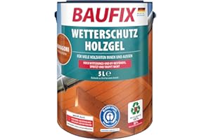 BAUFIX Gel de protection pour bois acajou, satinée brillante, 5 litres, Lasure pour bois, Lasure antigoutte, pour toutes les essences de bois, résistante aux intempéries