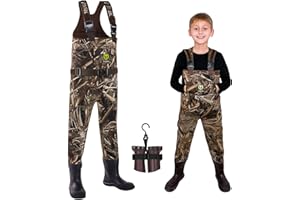 TIDEWE Chest Waders for Toddler & Children, Neoprene Waterproof Insulated Hunting & Fishing Youth Waders for Boy and Girl, Cleated Bootfoot Kids Wader, Realtree MAX5 Camo