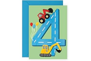 Central 23 Kartka na czwarte urodziny dla chłopców - Happy 4th Birthday - wiek 4 - czterolatek - kartka z życzeniami dla traktorów - zabawna karta tematyczna dla dzieci - syn, wnuk - z naklejkami