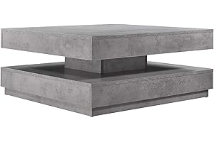 [en.casa] Tavolino da Caffè Multifunzionale con Piano Girevole Tavolino Basso da Salotto 76 x 76 x 38 cm con Ripiano per Soggiorno Sala - Effetto Cemento