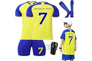 Ronronner Conjunto de fútbol para niños, con camiseta, pantalones cortos y calcetines, camiseta amarilla de manga corta con el n.º 7, para adultos y niños, Jersey-22