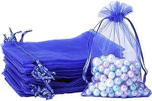 POPOYU Gift Pouches,100 PCS Wedding Jewelry Bags, Clear Mesh Pouches Perfect for Wedding, Christmas, Birthday, Anniversary (Baolan, 10 * 15)