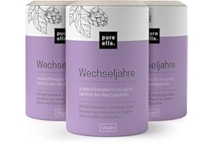 ‎PURE ELLA Pure Ella WECHSELJAHRE 3er Set - Vitalstoffkomplex für Frauen bei Symptomen der Wechseljahre - Nachtkerzenöl, Yamswurzel und Mönchspfeffer - Natürlich, Hormonfrei, Vegan - 180 Menopause Kapseln
