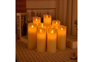 OSHINE LED Candles, Flameless Candles (H5.5 6" 6.5" 7" 8" 9") Set of 9 Real Wax Pillar Flickering Battery Candles With10-key Remote Control Timer 300 Hours (Not Included Batteries)