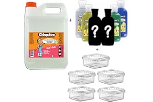 CLÉOPÂTRE Cléopatre - Pack Pegamento Transparente 2kg + 6 Tubos de Purpurina + 5 Cajas de Almacenamiento - Pegamento Fabricado en Francia, Sin Disolventes, Limpieza con Agua - A partir de 6 Años