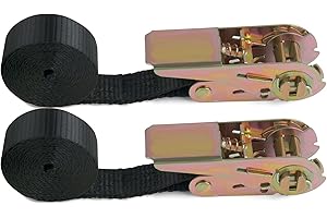 MEGAVOW Correa de Amarre con Trinquete, Tensor de Carraca, 2 m de Largo, 25 mm de Ancho, Capacidad de Carga 800 Kg, Cinchas de Sujeción de Carga para Baca, Equipaje