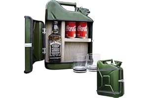 MikaMax 10L Kanister Bar Männer, Abschließbare Minibar, Weinlagerung mit Flaschenhalter, Enthält 2 Gläser, Grün