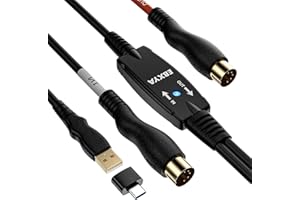 EBXYA Cables MIDI USB en la interfaz de 5 pines-MIDI 2M Midi In-Out Converter Teclado para PC/Mac/laptop para procesamiento de música y grabación de pistas con Windows/Mac
