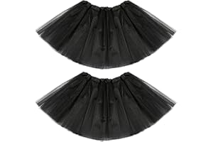 TUONYIS 2 Pieza Falda Tutú para Niña, Tutu Elastico Tul 3 Capas 30 CM, Falda Tutú de Princesa de Navidad, Falda Disfraz Ballet para Niñas de 2 a 8 Años, para Danza Rendimiento Halloween Fiesta (Negro)