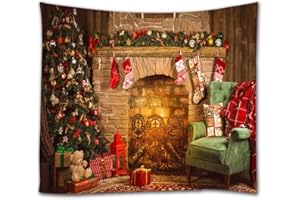 goodbath Christmas Tapestry, Xmas Merry Christams Tree Brick Fireplace Stockings Wall Hangings Tapestries for Bed Room Living Room Dorm, 200 x 150 cm, Colorful