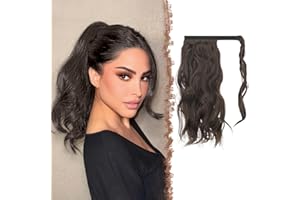 FESHFEN Coleta Postiza Pelo Ondulado, Larga Natural Rizado Cola de Caballo Extensiones de Cabello Marrón Oscuro Sintético Postizos de Pelo Ponytail Extension para Mujer 35 cm
