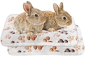 Amakunft 2 Pcs Guinea Pig Bed Mat Washable, Rabbit Winter Bed Pad for Indoor, Warm Small Animal Bed Mattres, Fleece Sleeping Pad for Bunny, Rat, Hedgehog, Squirrel, Chinchilla (Paw, Large)