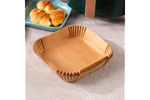 GreenMingle Air Fryer Parchment Paper Liner, 100PCS Square Liners Disposable, Greaseproof for Fryer, Compatible with COSORI, Ninja, Tower Cosori (Unbleached)