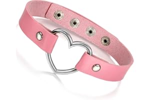 Flongo Leather Choker Necklace for Women: Gothic Heart Leather Choker Necklace Punk Collar Neckband Stainless Steel Chokers