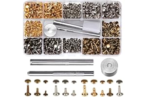 WOLFRIDE Gasea 420 Sets 3 Sizes Leather Rivets Double Cap Rivets Tubular Metal Studs with 3 Fixing Tool for DIY Leather Craft Rivets Replacement, 6mm 8mm 12mm, 4 Colors