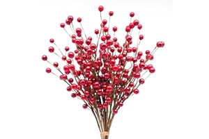 Mauts 10 Pcs Artificial Holly Berries, Decor for Christmas decoration Christmas Tree Decorations Flower Wreath DIY Craft, suitable for family holiday wedding DIY decoration. (Red)