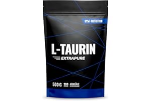 Poudre de taurine de qualité supérieure - 500 g - Solubilité optimale - Végétalien - Pure & sans additifs - Qualité testée en laboratoire - Acide aminé L-taurine d'Allemagne Gym Nutrition