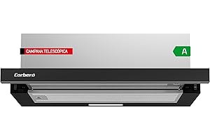 CORBERO Corberó VINSON635B Campana Telescópica Negro, 60 cm, Caudal 350 m3/h, Potencia 65 W, 2 Velocidades, Filtro Aluminio 3 Capas, Filtro Carbon, Eficiencia Energética B
