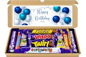 SWEETIE BOUQUETS Happy Birthday Chocolate Gift Hamper, Letterbox Chocolate Selection Box of 10 Fullsize Cadbury Dairy Milk Chocolate bars, ideal 13th 16th 18th 21st Birthday Gifts For him (Blue)