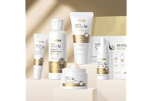 LAIKOU Zestaw do pielęgnacji skóry ślimaka, zestaw do pielęgnacji twarzy, dla kobiet, ślimak, kolagenowa esencja mocy, 5 sztuk mleczko do czyszczenia, toner krem, krem pod oczy, serum nawilżające do