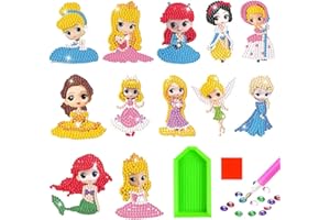 LGZIN 5D Pittura Diamante Adesivo per Bambini, 12 Pezzi Cartoni Diamond Painting Adesivo, Principessa DIY Diamante Painting Kit, 5D Diamond Painting Adesivi Kit per Bambini, Principianti Adulti