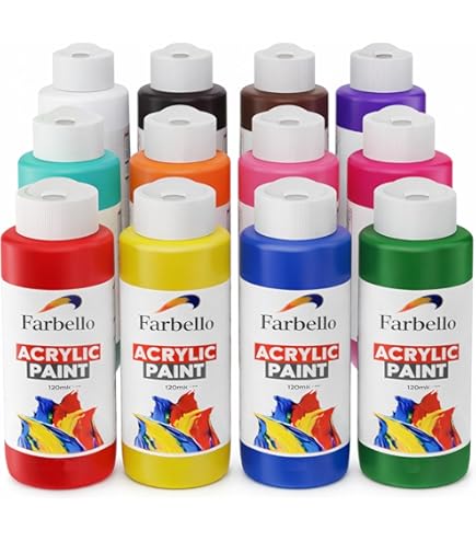 Fantastory Acrylverfset met 24 x 60 ml en 12 penselen, waterbestendig, vervaagt niet en niet giftig, geschikt voor canvas, hout, keramiek