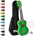 TIGER Ukulélé soprano UKE7 pour débutants avec sac de transport, médiator en feutre, jeu de cordes de rechange pour 2020, équipé de cordes Aquila – Vert