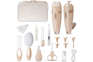 Lictin Baby Nagelfeile Elektrisch, Elektrische Nagelfeile mit 6 Schleifkopf, 26 in 1 Baby Nagelset mit LED Licht, Nagelpflegeset Elektrisch für Babys, Kleinkind, Erwachsene, USB Laden, Braun