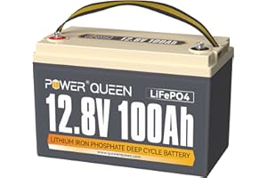 Power Queen Batería Litio 12V 100Ah Batería LiFePO4 1280Wh con 100A BMS Bateria Recargable Hasta 15000+ Ciclos Profundos Serie/Paralelo para Camper Barco RV Sistema Solar Autocaravanas Fotovoltaico