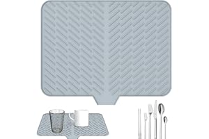 JETCLOUD Large Silicone Dish Drying Mat, Ultra Absorbent Draining Board Mat, Non-Slip Fast Drying Drainer Mat, Heat Resistant Trivet Countertop Protector for Kitchen Counter or Sink,58x43cm