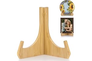 ANBOXIT Stojaki na talerze do ekspozycji, 20 cm uchwyty na talerze do ekspozycji, bambusowy uchwyt na ramki na zdjęcia, sztalugi stołowe, dekoracyjny stojak na talerze, naczynia, książkę, zdjęcie i