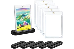 Rainmae 35PT Magnetic Card Holder,6 Pcs Magnetic Trading Card Holders with 6 Pcs Card Holders Display Stand Game Card Case Hard Protective Game Card Storage Case with UV Protection Transparent