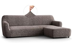 PAULATO BY GA.I.CO. PAULATO - Copridivano Penisola Destra (visto dal fronte) in Microfibra con Fantasia, Bielastico Antigraffio Lavabile in Lavatrice, Certificato OEKO-TEX, Disegno Venezia Marrone - Made in Italy