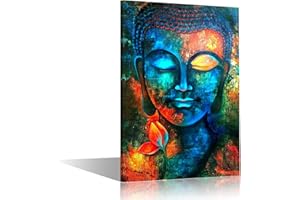 TISHIRON Wall Decor Colorful Abstract Buddha Head Wall Art Zen Posters Modern Home Decor Living Room Study Bedroom Canvas Prints Painting Hang Pictures Decoration 24x16inch