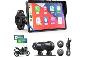 WonVon Motorcycle CarPlay Screen with Android Auto - 5 inch Waterproof GPS, Screen for Motorcycle, Apple CarPlay, Navigation System for Motorcycle, Dual 2K Dash Cam Bluetooth Audio & TPMS