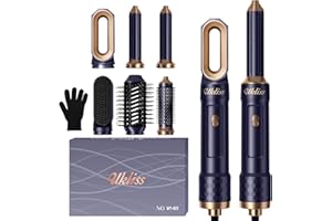 ‎UKLISS UKLISS 6 in 1 Hairstyler & Haartrockner Pro, Hair Dryer Set mit Warmluftbürste, Automatisch Lockenstab, Hair Straightener Bürste, Ionen Föhn, Airbrush Haarstyler, Geschenkset für Frauen Styling- Blau
