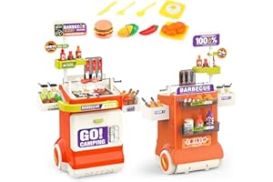 FEGALOP Bambini BBQ Grill Toy, Set di giocattoli da cucina, Fumo realistico BBQ Grill Playset con giocattolo da cucina Accessories.Cutting Toys