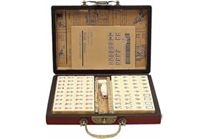 FLORAUSPICIOUS Ensemble de mahjong chinois – avec 146 carreaux, 2 dés de style chinois pour voyage, réunion de famille, fête