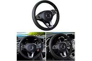 YUJINGTING Car Steering Wheel Covers Leather, Steering Wheel Cover Universal Anti-Slip Breathable Elastic Microfiber Leather Embossed Without Inner Ring Car Interior Accessories 37-38cm Black