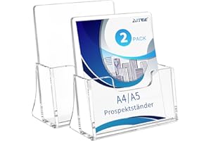 AITEE DIN A5 Tisch-Prospektständer: 2 Stück Acryl Transparenter Flyerständer Freistehende Prospekthalter für Counter Büro Restaurant Rezeption