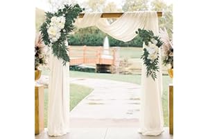 DeZerlor Ivory Wedding Arch Draping Fabric 2 Panels 29" x 20 FT White Drapes for Backdrop Sheer Curtains Wedding Drapes for Romantic Bridal Baby Shower Ceremony Birthday Party Spring Outdoor Events