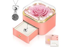 HNUSTBO Rose Gifts for Women, Mum, Girlfriend, Wife, Eternal Flowers Preserved Real Rose with I Love You Necklace, for her on Birthday, Anniversary, Valentine's Day, Mother's Day, Christmas