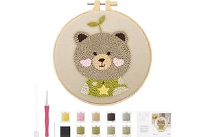 GlasFlength Kit Ricamo Set da Ricamo per Principianti, DIY Orsetto Punch Needle Kit con Istruzioni Telaio da Ricamo Fili e Attrezzi da Ricamo Embroidery per Adulti Bambini Principianti